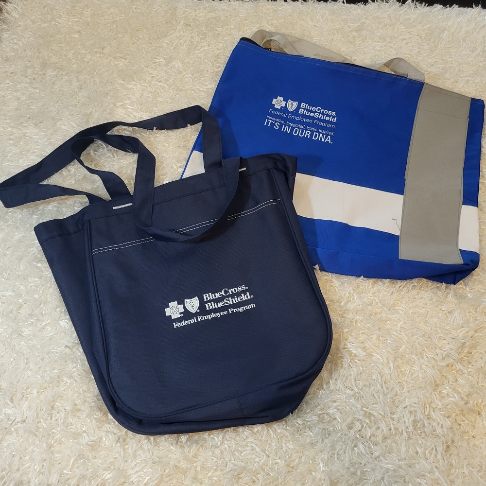BCBS Travel Zip Tote Work Bag, Blue White with Handles (2 Bags)